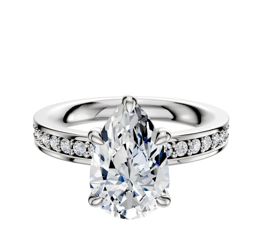 14K White Gold 4 Prong Basket Classic Flat 1-Row-Pave 2.5mm Engagement Ring sold by Promise By Effy