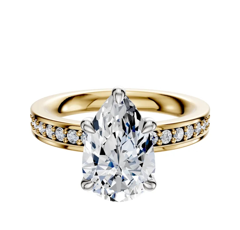 14K Two Tone 4 Prong Basket Classic Flat 1-Row-Pave 2.5mm Engagement Ring sold by Promise By Effy