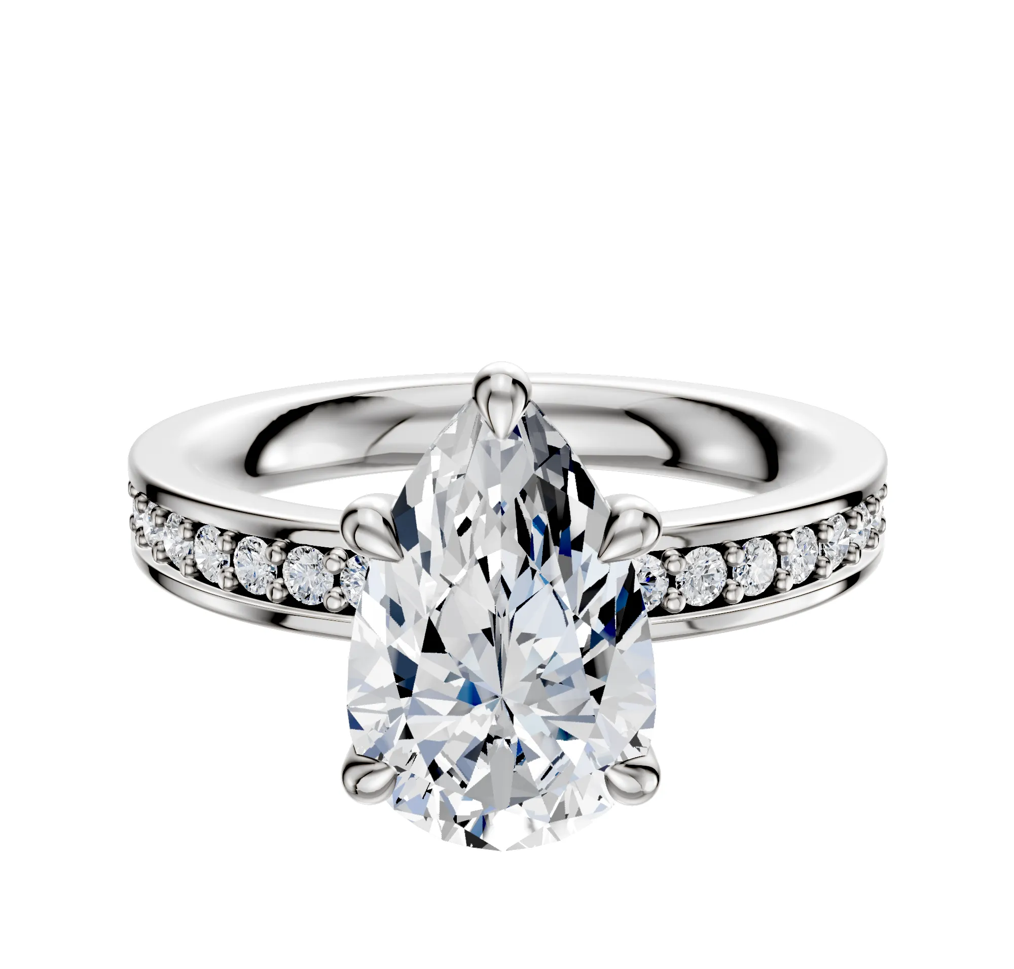 18K White Gold 4 Prong Basket Classic Flat 1-Row-Pave 2.5mm Engagement Ring sold by Promise By Effy