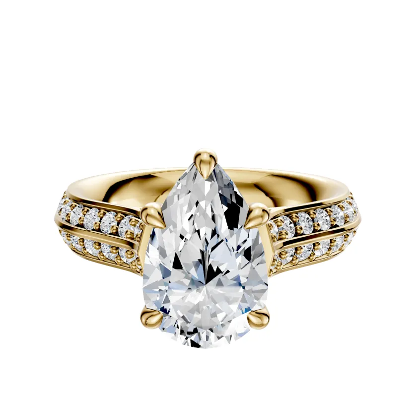 14K Yellow Gold 4 Prong Basket Cathedral Knife Edge 1-Row-Pave 2.5mm Engagement Ring sold by Promise By Effy