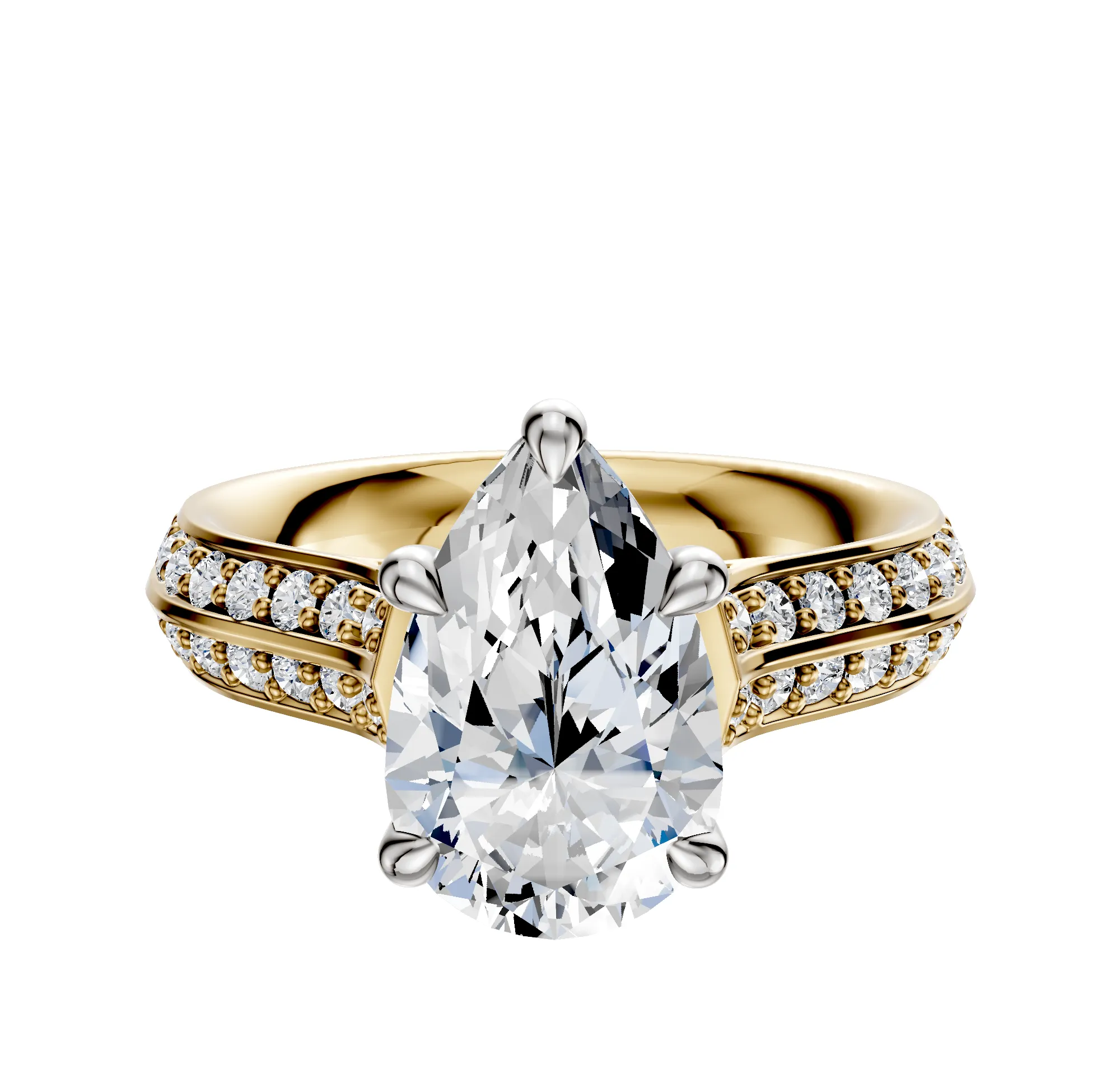 18K Two Tone 4 Prong Basket Cathedral Knife Edge 1-Row-Pave 2.5mm Engagement Ring sold by Promise By Effy