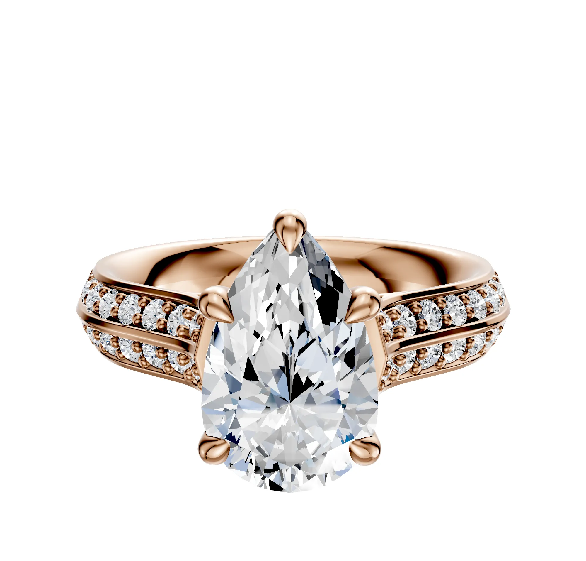 18K Rose Gold 4 Prong Basket Cathedral Knife Edge 1-Row-Pave 2.5mm Engagement Ring sold by Promise By Effy