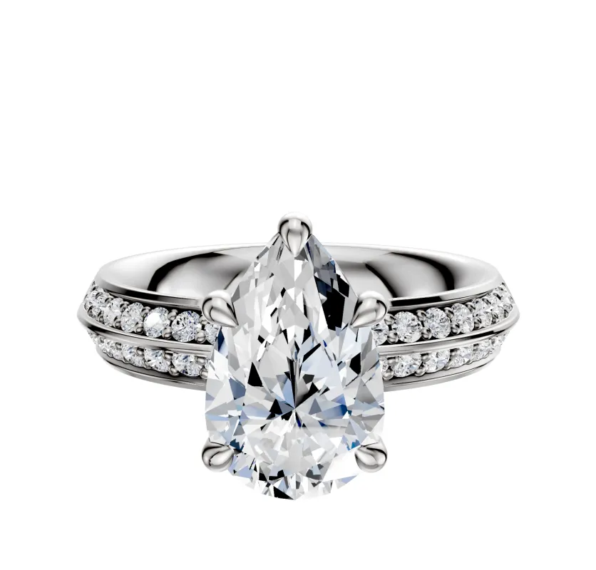 14K White Gold 4 Prong Basket Classic Knife Edge 1-Row-Pave 2.5mm Engagement Ring sold by Promise By Effy