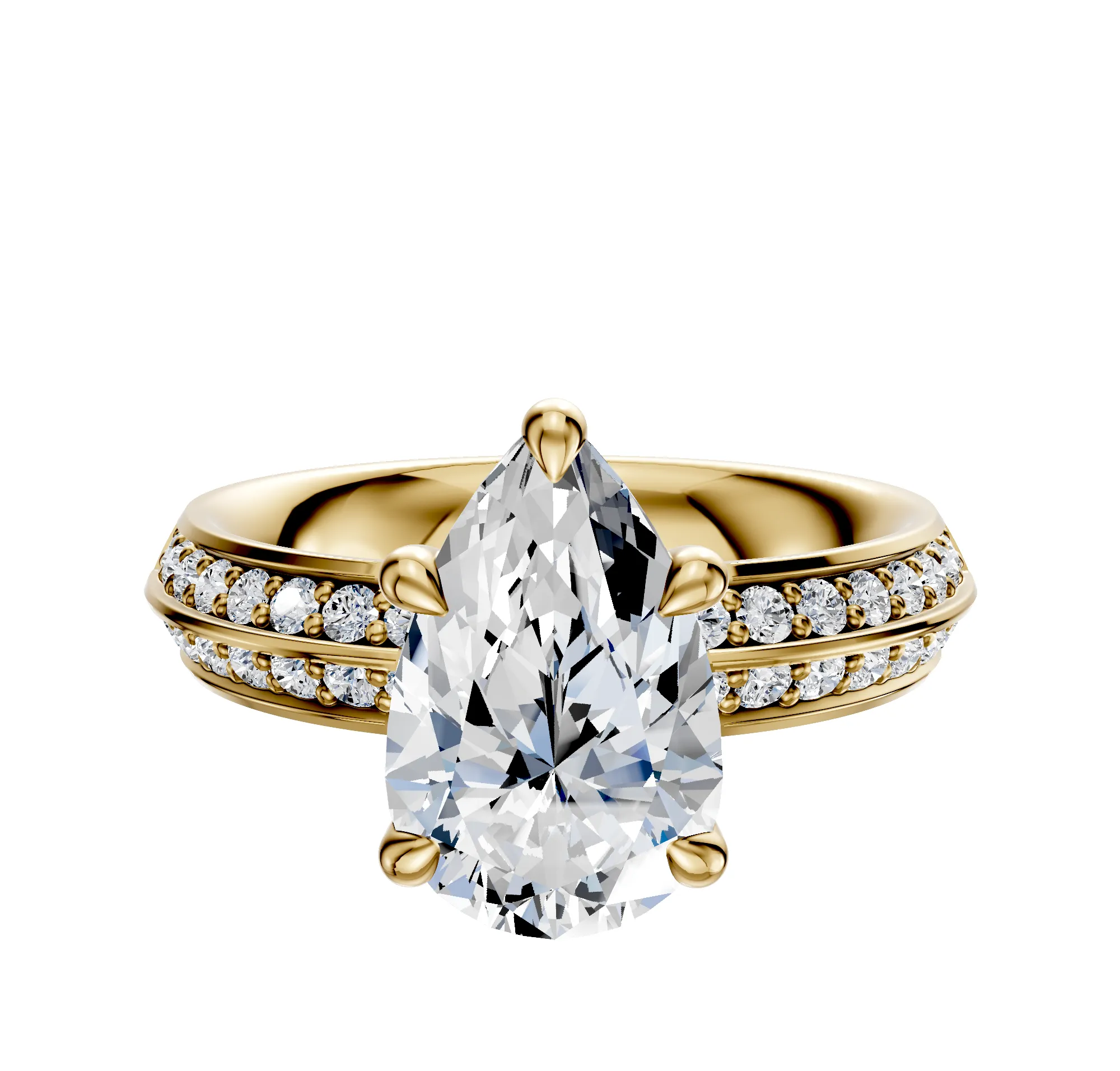 14K Yellow Gold 4 Prong Basket Classic Knife Edge 1-Row-Pave 2.5mm Engagement Ring sold by Promise By Effy