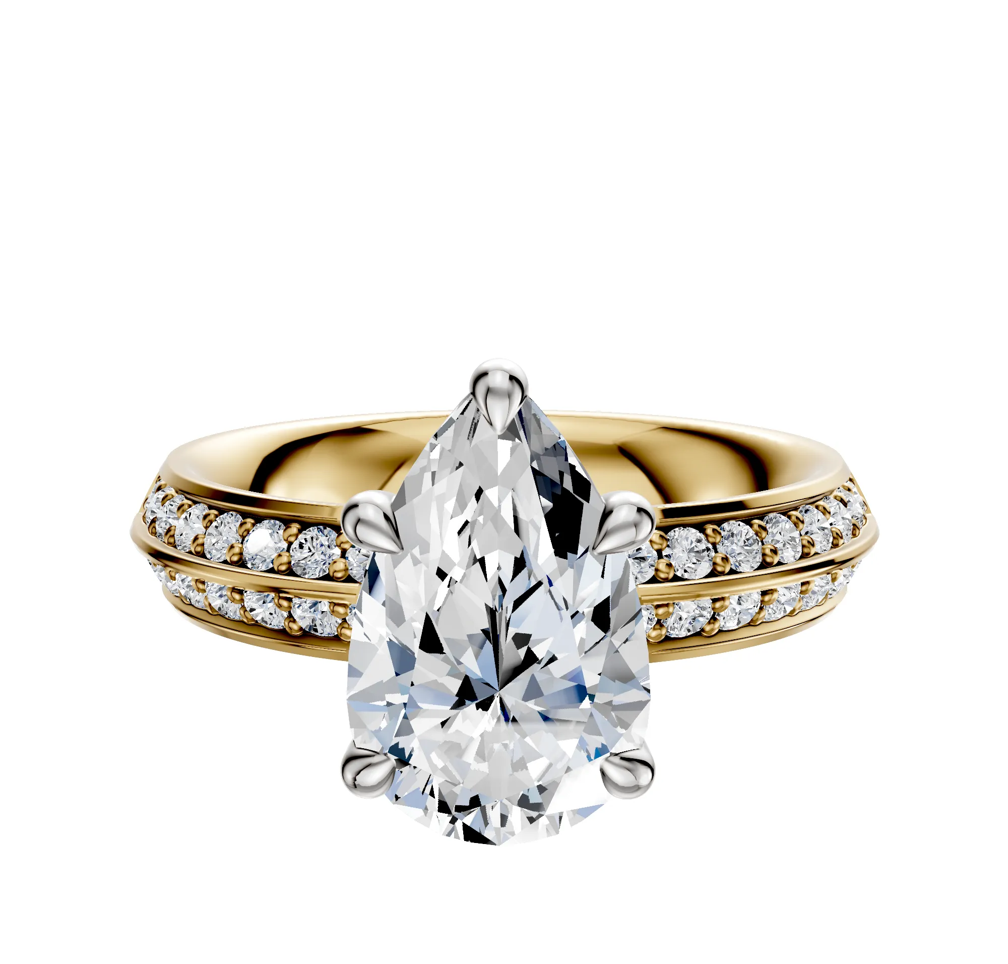 14K Two Tone 4 Prong Basket Classic Knife Edge 1-Row-Pave 2.5mm Engagement Ring sold by Promise By Effy