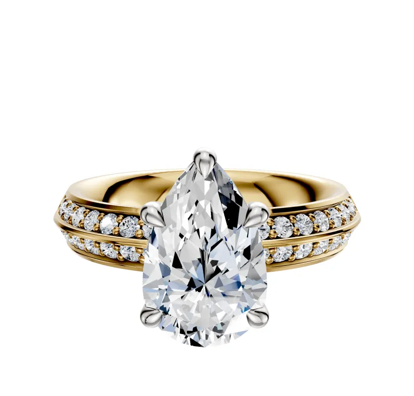 18K Two Tone 4 Prong Basket Classic Knife Edge 1-Row-Pave 2.5mm Engagement Ring sold by Promise By Effy