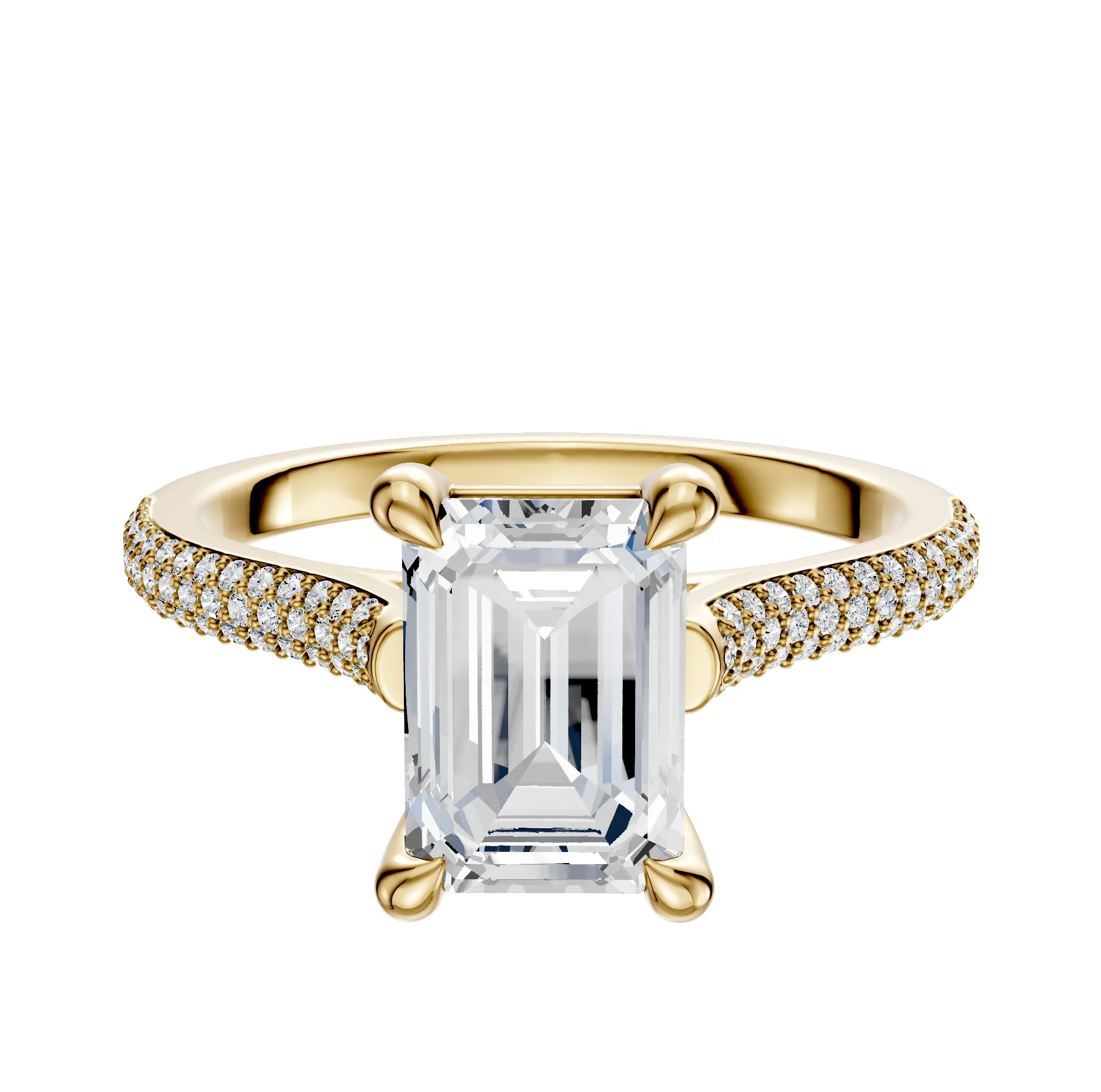 14K Yellow Gold 4 Prong Basket Cathedral Dome 3-Row-Pave 2.0mm Engagement Ring sold by Promise By Effy