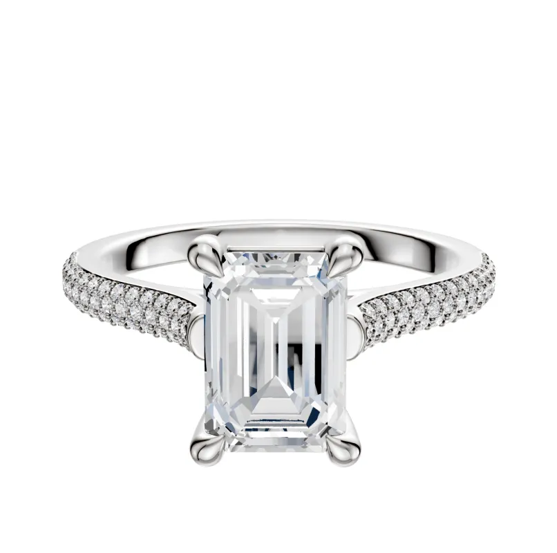 14K White Gold 4 Prong Basket Cathedral Dome 3-Row-Pave 2.0mm Engagement Ring sold by Promise By Effy