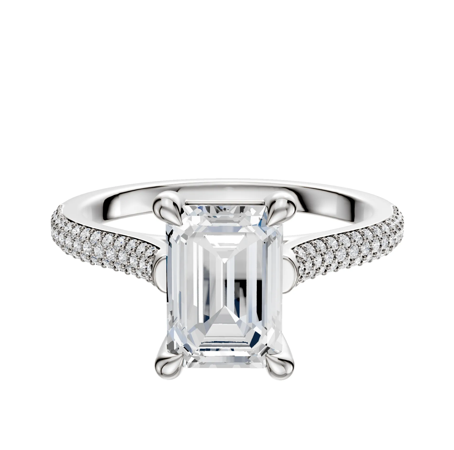 14K White Gold 4 Prong Basket Cathedral Dome 3-Row-Pave 2.0mm Engagement Ring sold by Promise By Effy