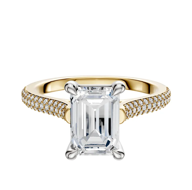 14K Two Tone 4 Prong Basket Cathedral Dome 3-Row-Pave 2.0mm Engagement Ring sold by Promise By Effy