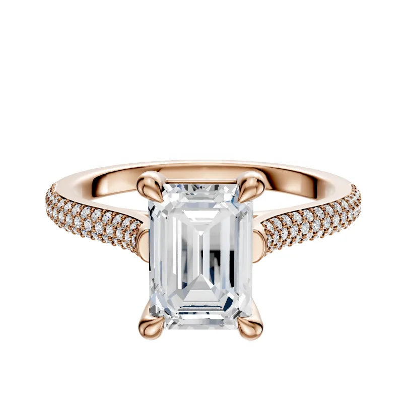14K Rose Gold 4 Prong Basket Cathedral Dome 3-Row-Pave 2.0mm Engagement Ring sold by Promise By Effy