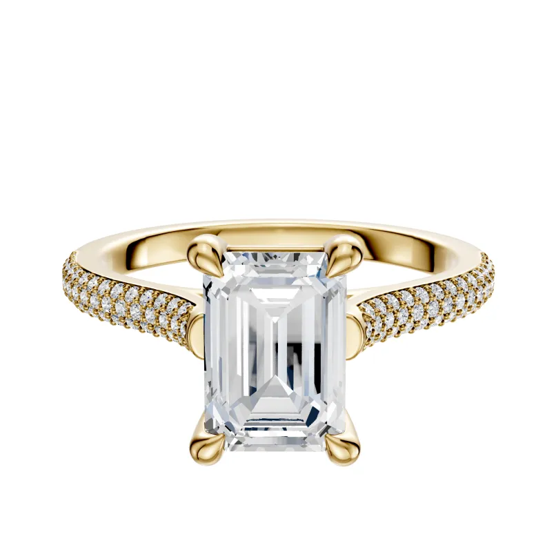 18K Yellow Gold 4 Prong Basket Cathedral Dome 3-Row-Pave 2.0mm Engagement Ring sold by Promise By Effy