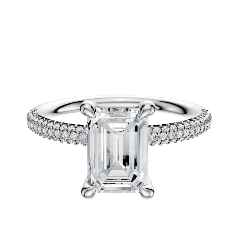 18K White Gold 4 Prong Basket Classic Dome 3-Row-Pave 2.0mm Engagement Ring sold by Promise By Effy