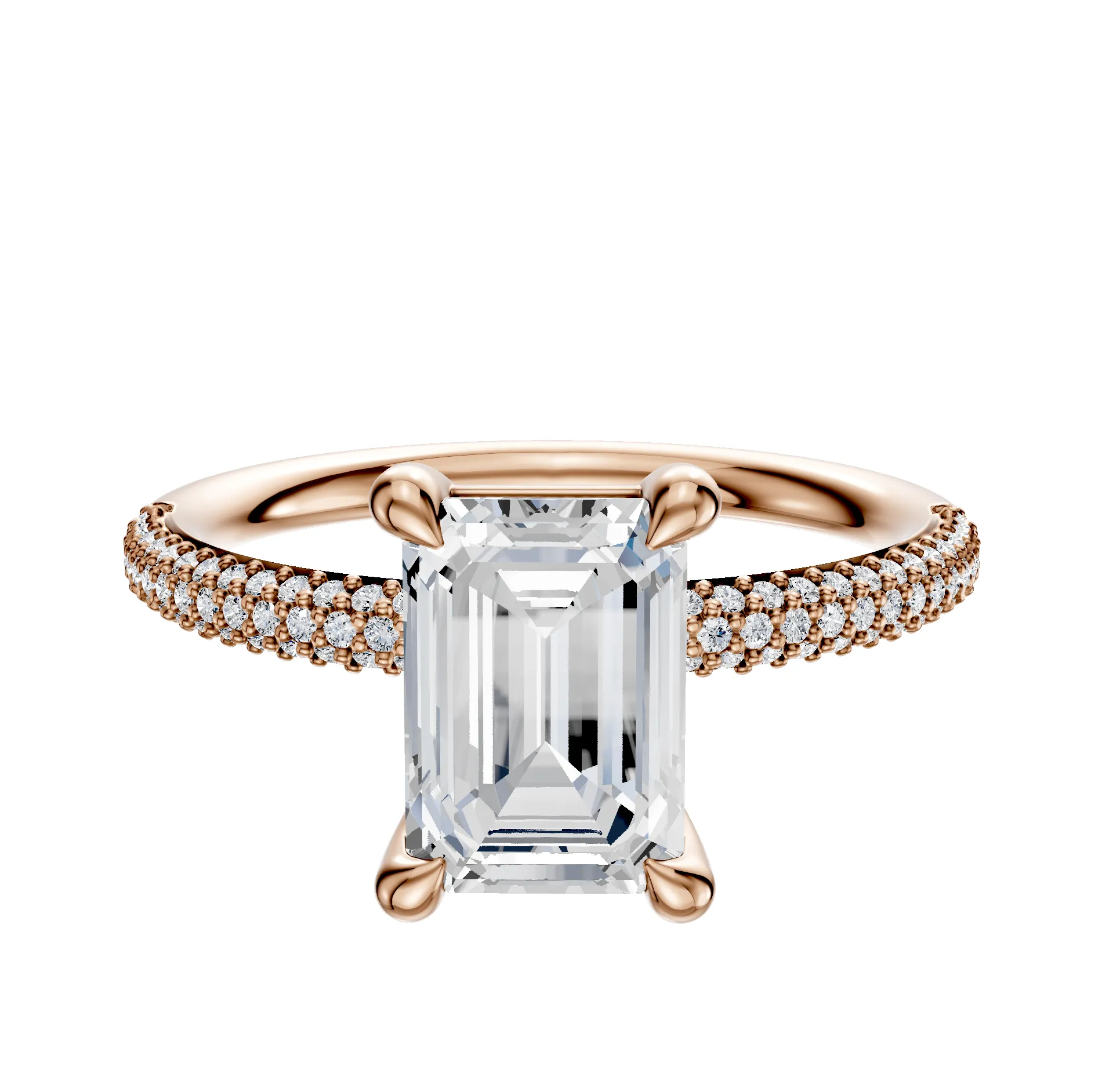 14K Rose Gold 4 Prong Basket Classic Dome 3-Row-Pave 2.0mm Engagement Ring sold by Promise By Effy