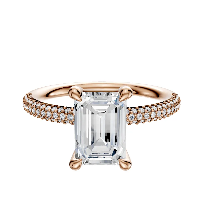 18K Rose Gold 4 Prong Basket Classic Dome 3-Row-Pave 2.0mm Engagement Ring sold by Promise By Effy