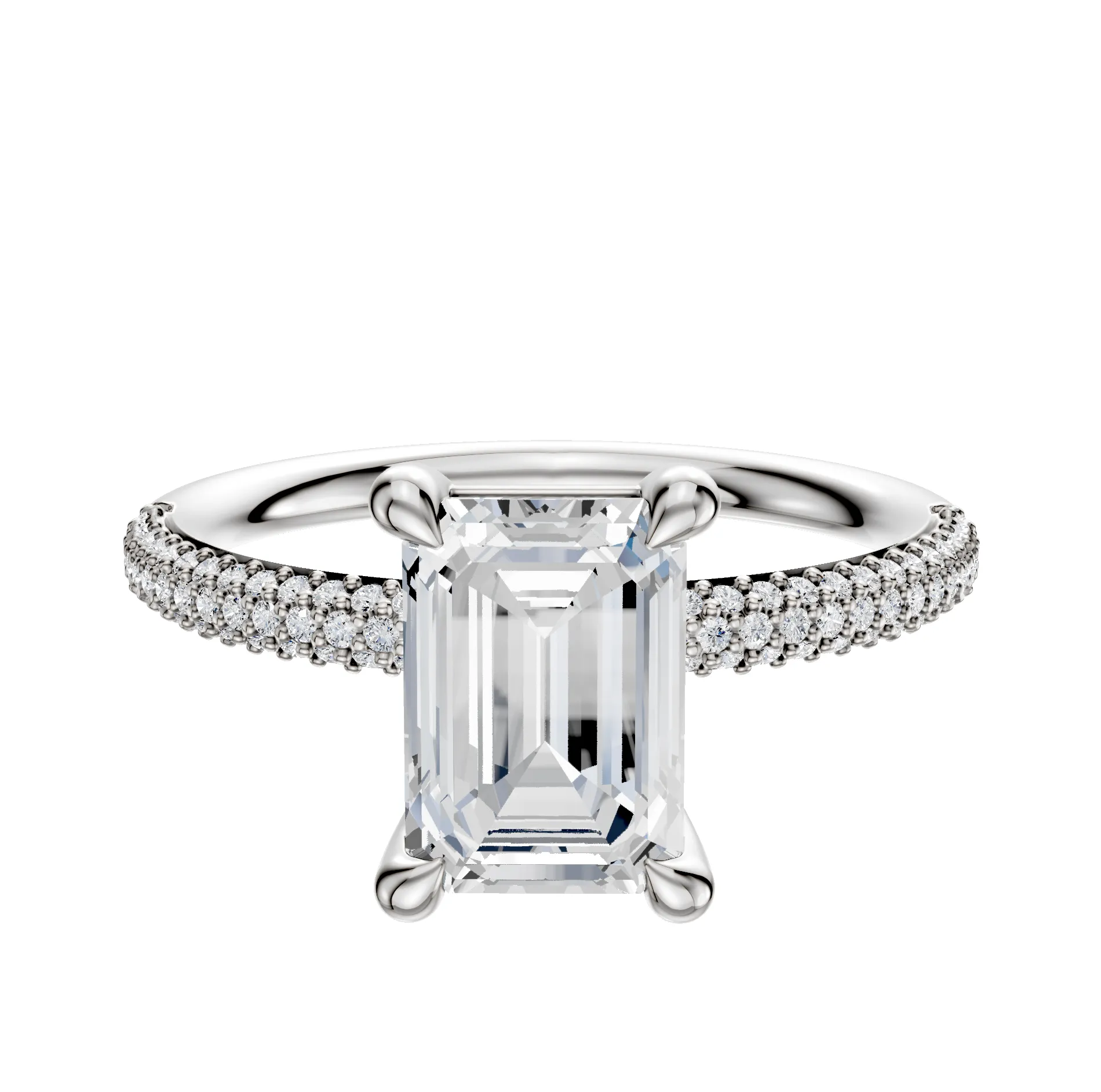 Platinum 4 Prong Basket Classic Dome 3-Row-Pave 2.0mm Engagement Ring sold by Promise By Effy