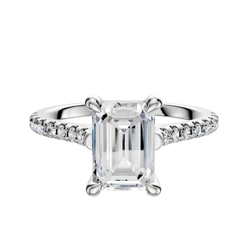 18K White Gold 4 Prong Basket Cathedral Dome 1-Row-Pave 2.5mm Engagement Ring sold by Promise By Effy