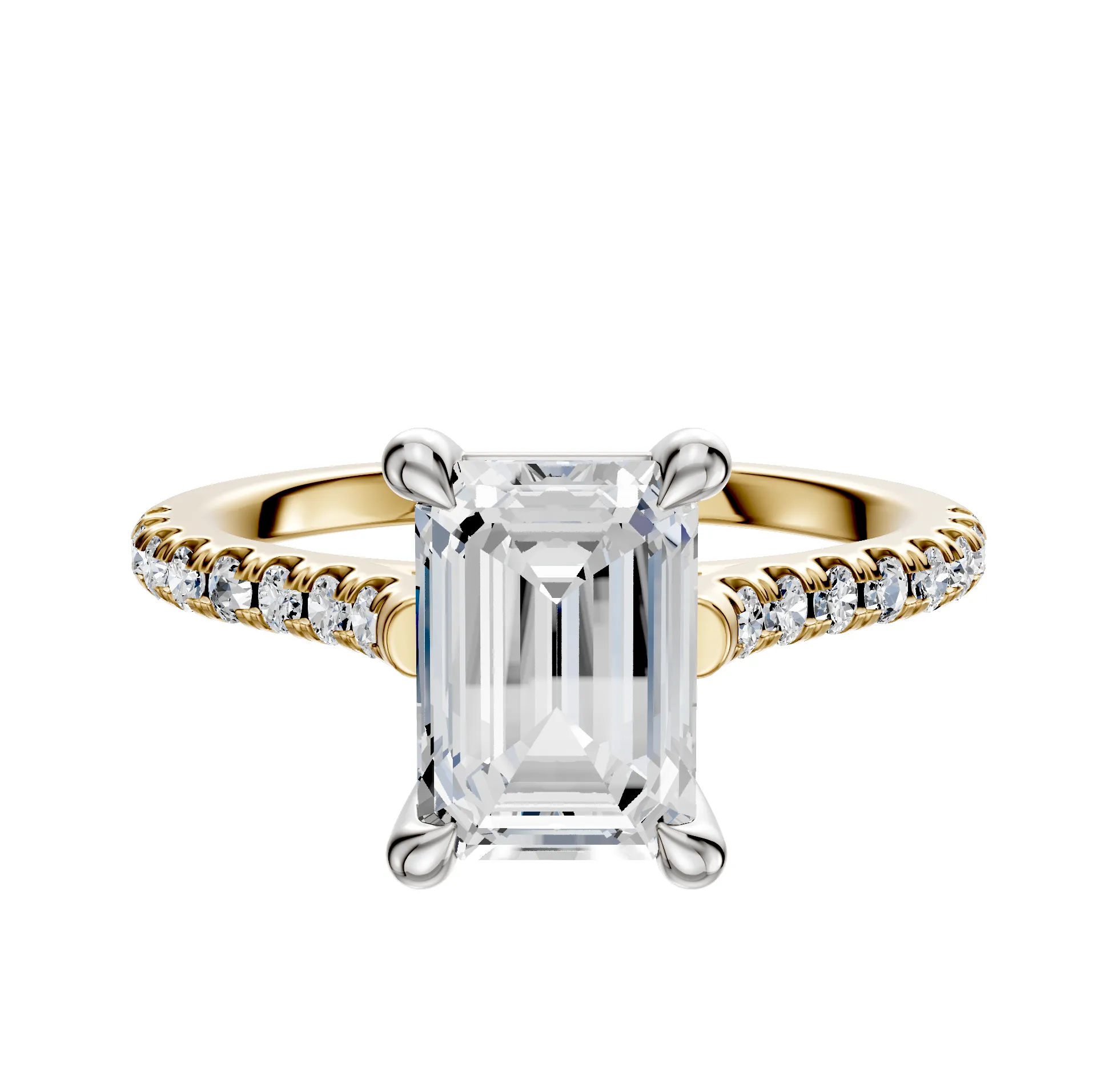 14K Two Tone 4 Prong Basket Cathedral Dome 1-Row-Pave 2.5mm Engagement Ring sold by Promise By Effy