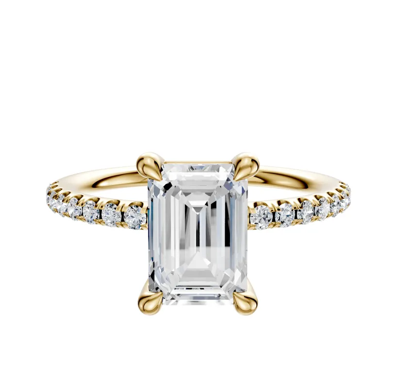 14K Yellow Gold 4 Prong Basket Classic Dome 1-Row-Pave 2.5mm Engagement Ring sold by Promise By Effy