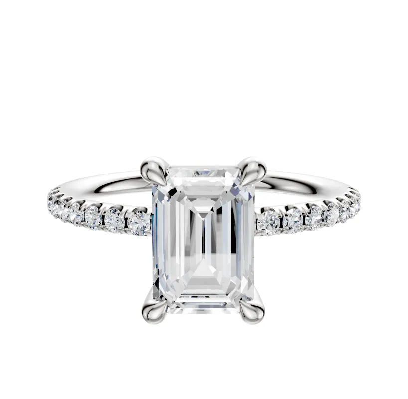 18K White Gold 4 Prong Basket Classic Dome 1-Row-Pave 2.5mm Engagement Ring sold by Promise By Effy