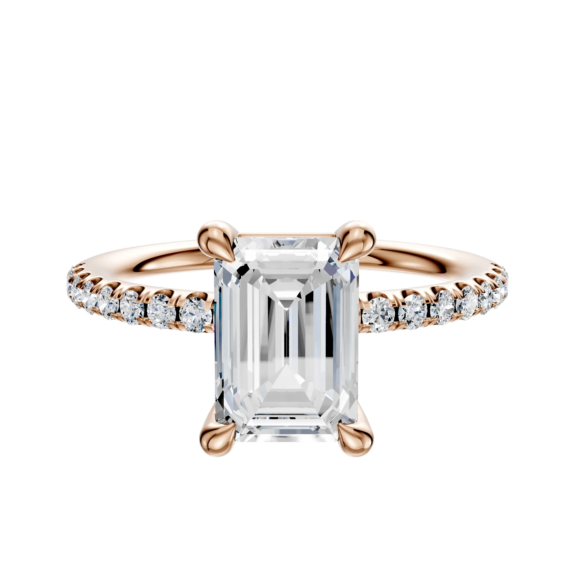 18K Rose Gold 4 Prong Basket Classic Dome 1-Row-Pave 2.5mm Engagement Ring sold by Promise By Effy