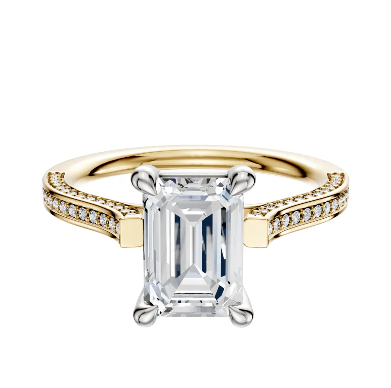 14K Two Tone 4 Prong Basket Cathedral Flat 3-Row-Pave 2.0mm Engagement Ring sold by Promise By Effy