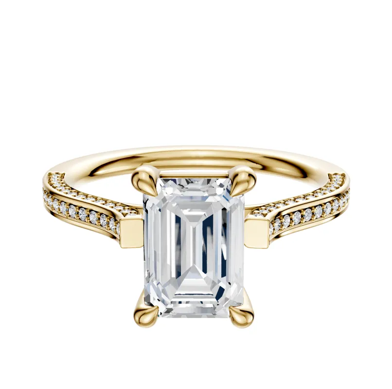 18K Yellow Gold 4 Prong Basket Cathedral Flat 3-Row-Pave 2.0mm Engagement Ring sold by Promise By Effy
