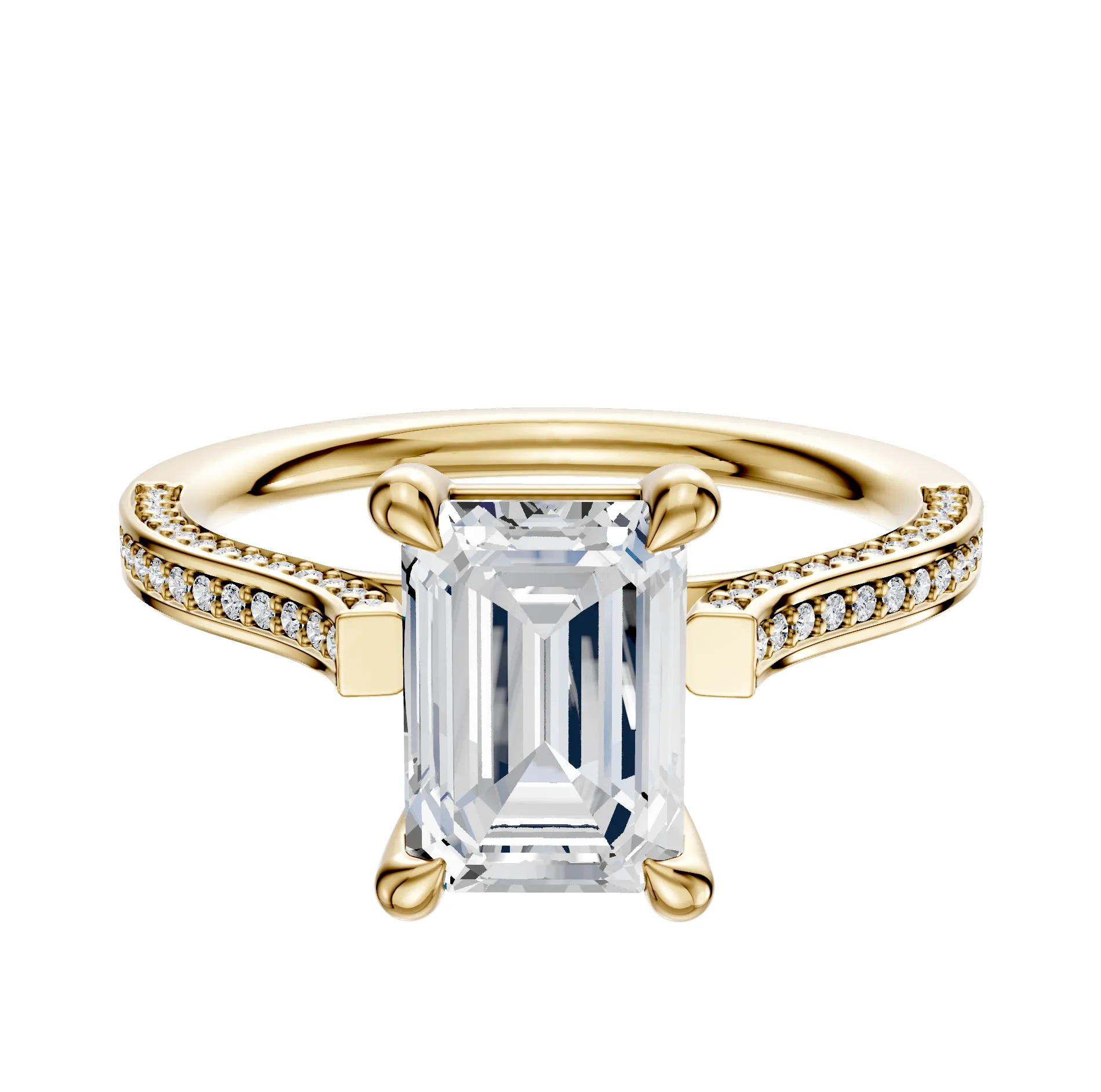 18K Yellow Gold 4 Prong Basket Cathedral Flat 3-Row-Pave 2.0mm Engagement Ring sold by Promise By Effy