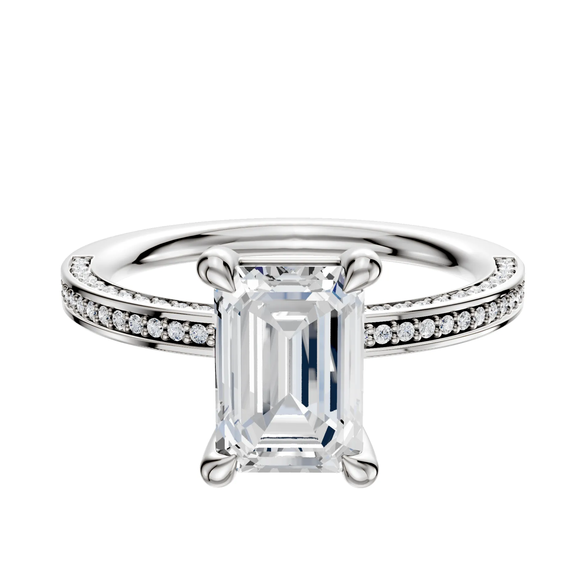 14K White Gold 4 Prong Basket Classic Flat 3-Row-Pave 2.0mm Engagement Ring sold by Promise By Effy