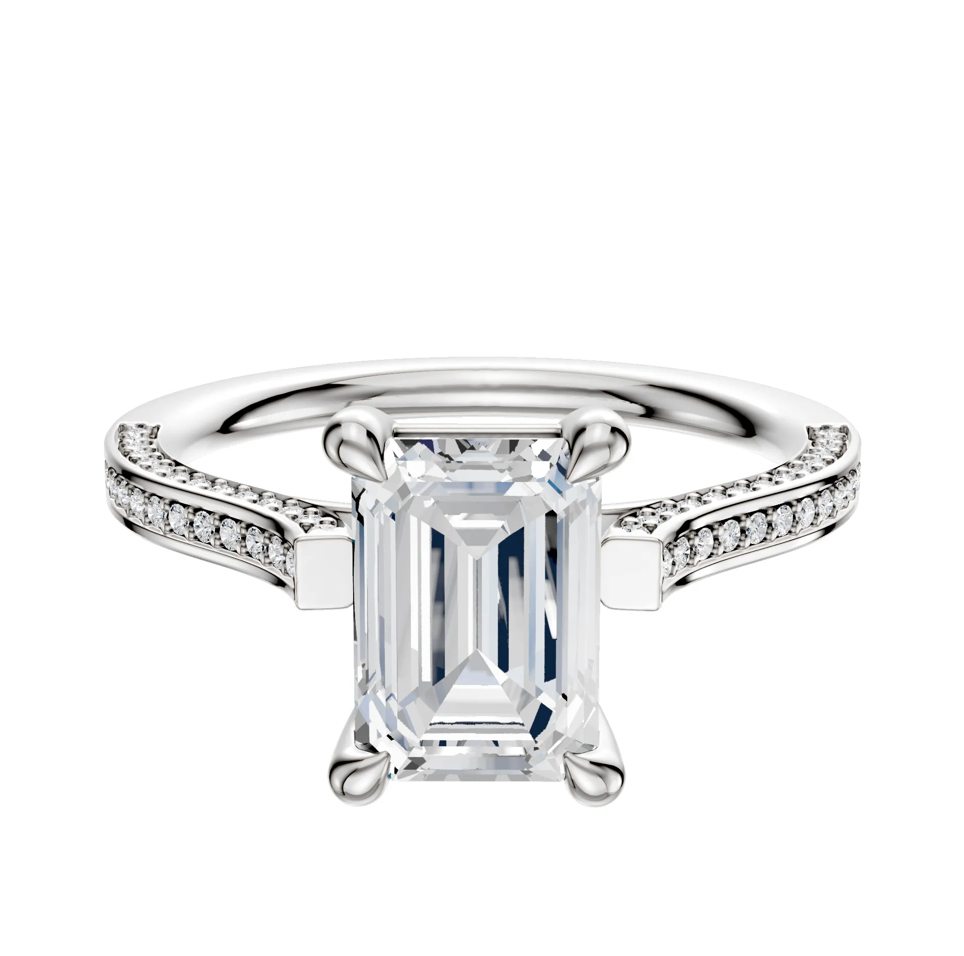 Platinum 4 Prong Basket Cathedral Flat 3-Row-Pave 2.0mm Engagement Ring sold by Promise By Effy