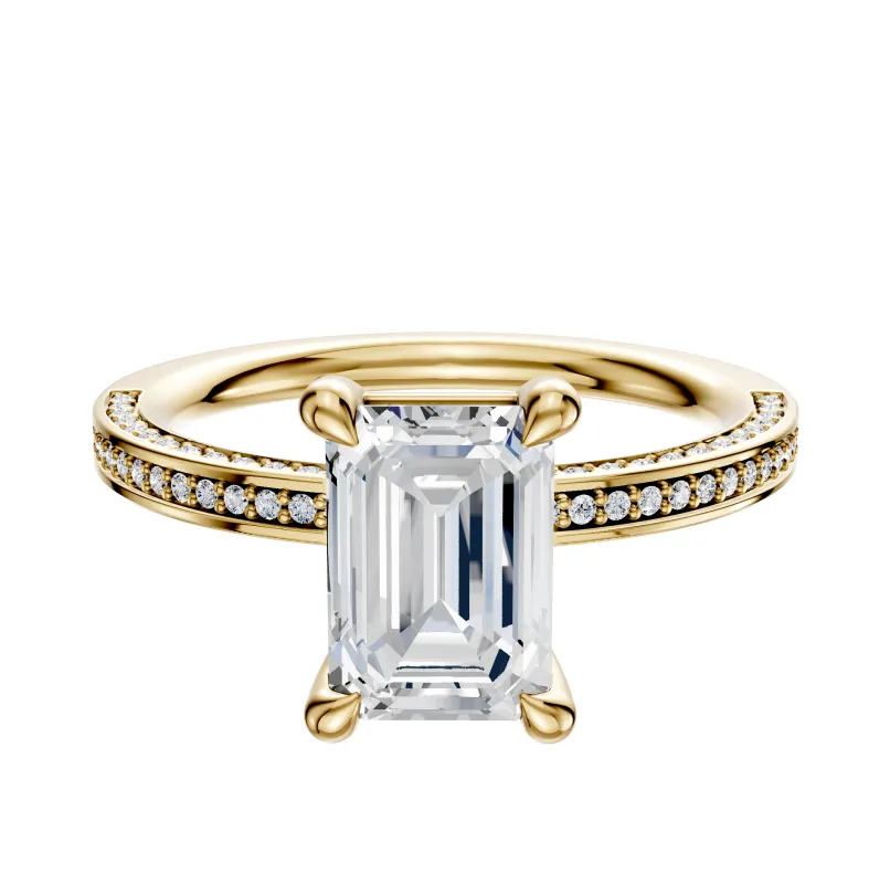 14K Yellow Gold 4 Prong Basket Classic Flat 3-Row-Pave 2.0mm Engagement Ring sold by Promise By Effy
