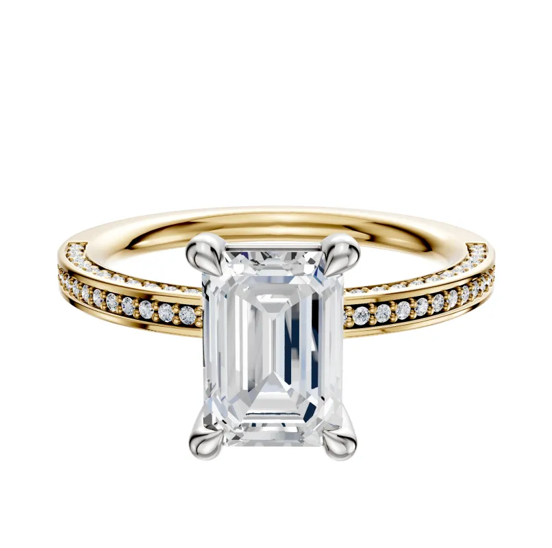 18K Two Tone 4 Prong Basket Classic Flat 3-Row-Pave 2.0mm Engagement Ring sold by Promise By Effy