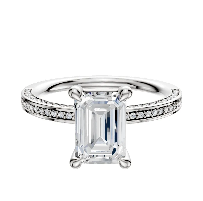 Platinum 4 Prong Basket Classic Flat 3-Row-Pave 2.0mm Engagement Ring sold by Promise By Effy