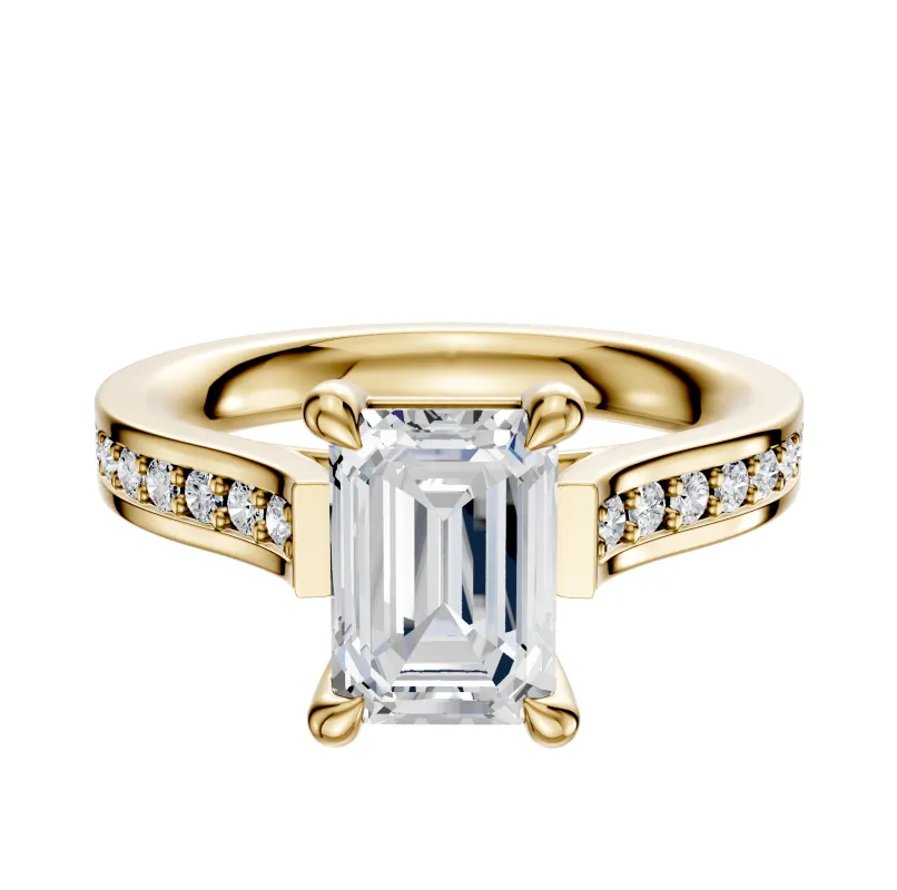 14K Yellow Gold 4 Prong Basket Cathedral Flat 1-Row-Pave 2.5mm Engagement Ring sold by Promise By Effy