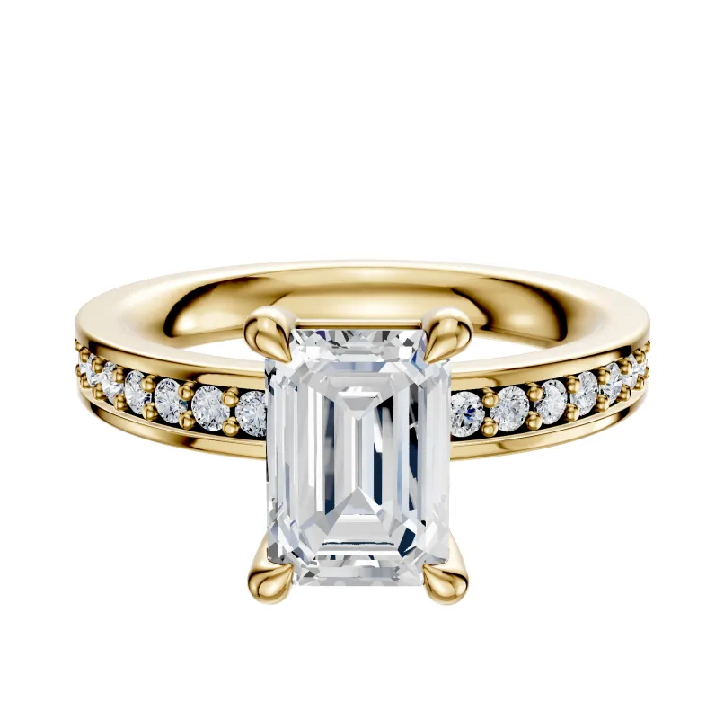 18K Yellow Gold 4 Prong Basket Classic Flat 1-Row-Pave 2.5mm Engagement Ring sold by Promise By Effy