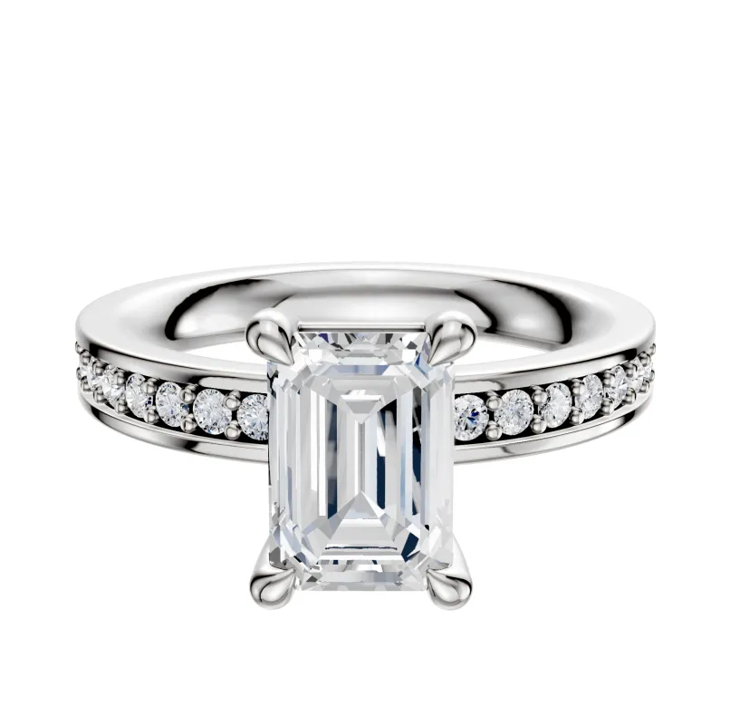 18K White Gold 4 Prong Basket Classic Flat 1-Row-Pave 2.5mm Engagement Ring sold by Promise By Effy