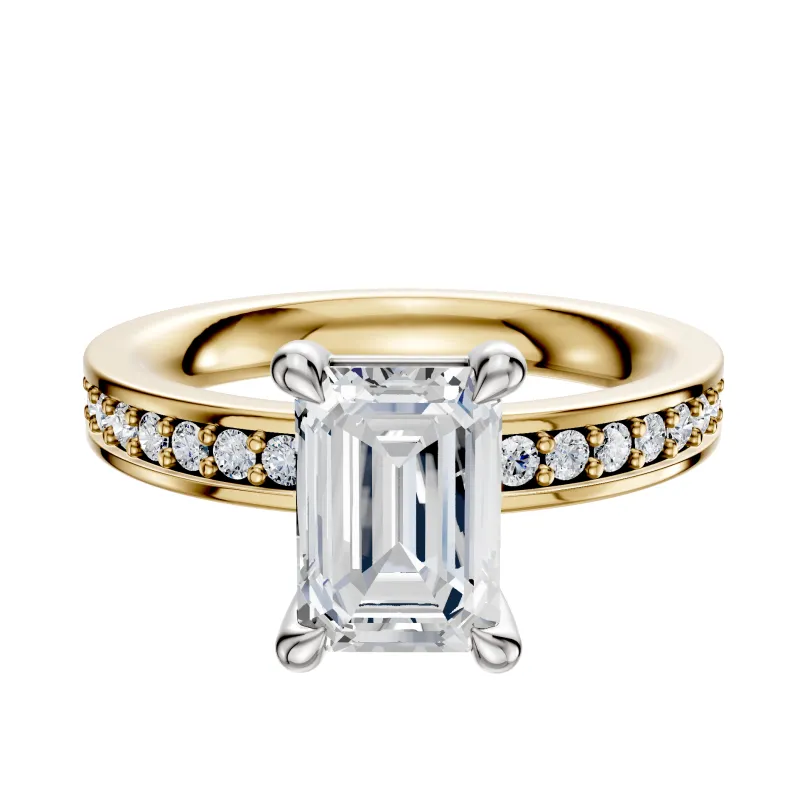 18K Two Tone 4 Prong Basket Classic Flat 1-Row-Pave 2.5mm Engagement Ring sold by Promise By Effy