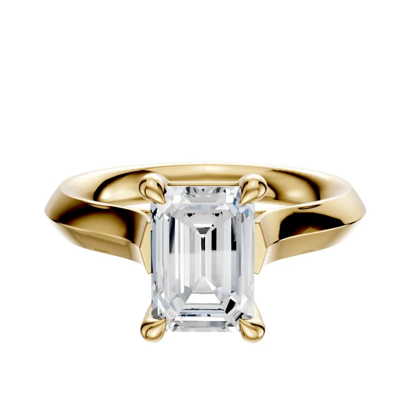 14K Yellow Gold 4 Prong Basket Cathedral Knife Edge 3.0mm Engagement Ring sold by Promise By Effy