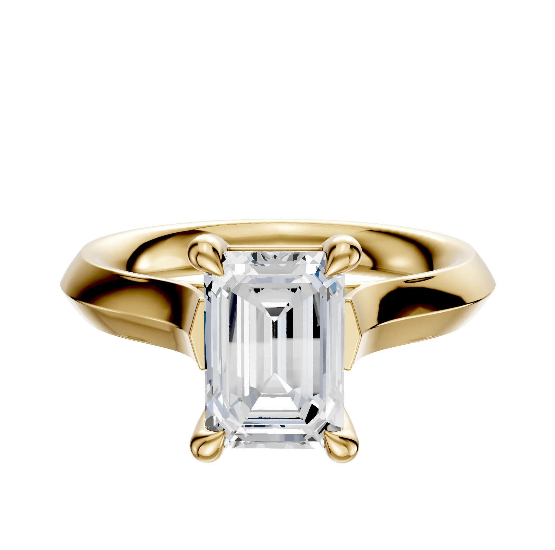 14K Yellow Gold 4 Prong Basket Cathedral Knife Edge 3.0mm Engagement Ring sold by Promise By Effy