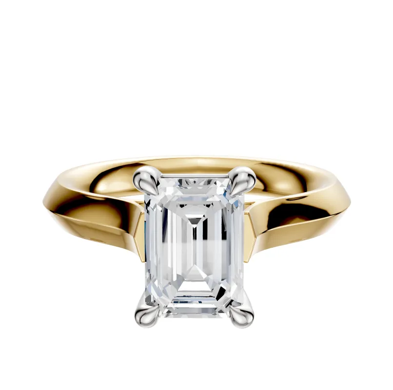 14K Two Tone 4 Prong Basket Cathedral Knife Edge 3.0mm Engagement Ring sold by Promise By Effy