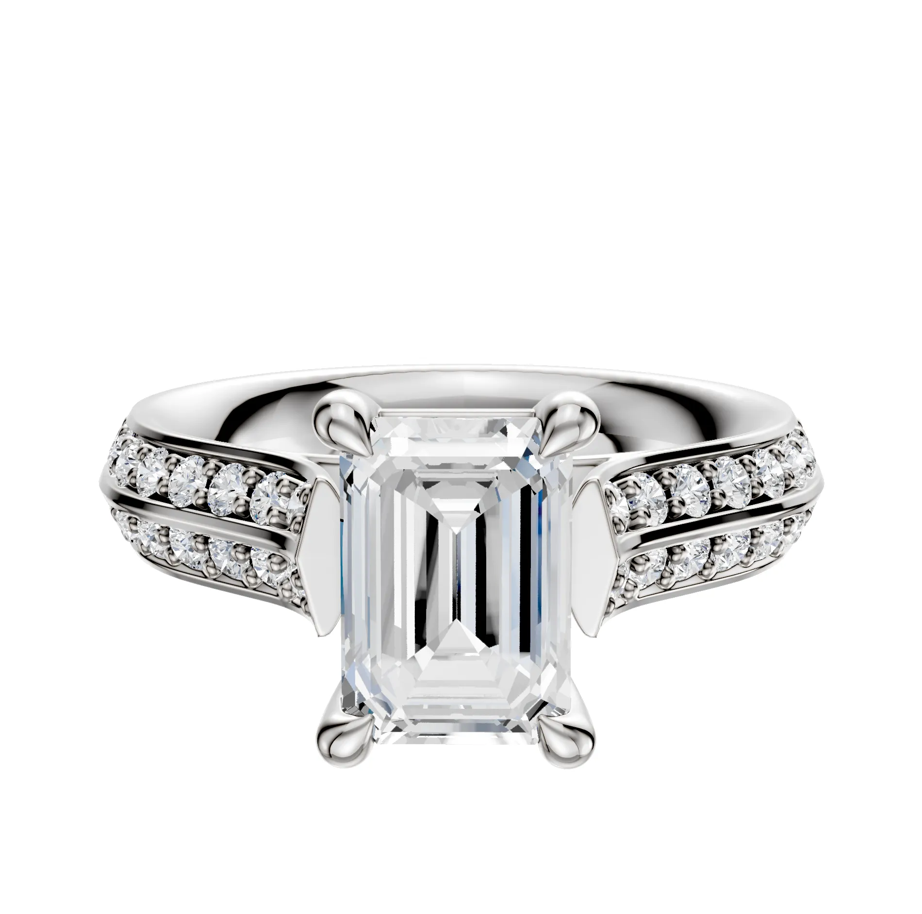 14K White Gold 4 Prong Basket Cathedral Knife Edge 1-Row-Pave 2.5mm Engagement Ring sold by Promise By Effy