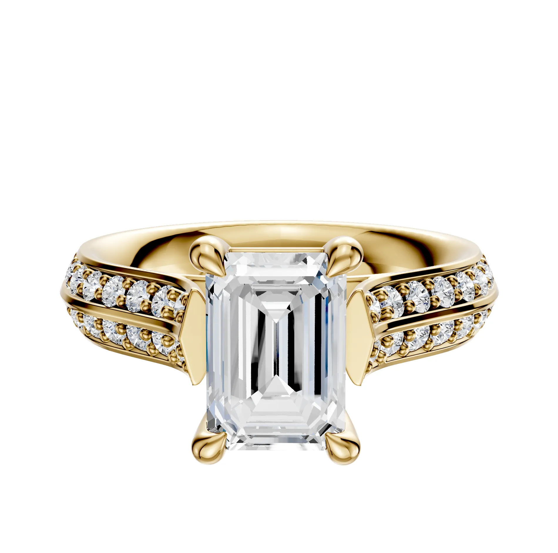 14K Yellow Gold 4 Prong Basket Cathedral Knife Edge 1-Row-Pave 2.5mm Engagement Ring sold by Promise By Effy