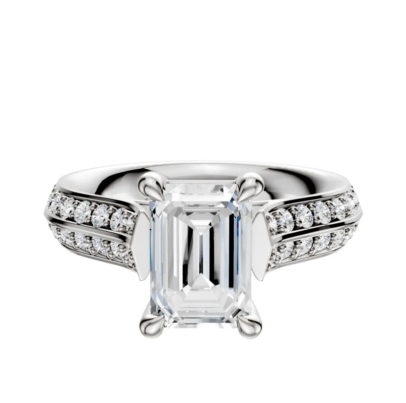 18K White Gold 4 Prong Basket Cathedral Knife Edge 1-Row-Pave 2.5mm Engagement Ring sold by Promise By Effy