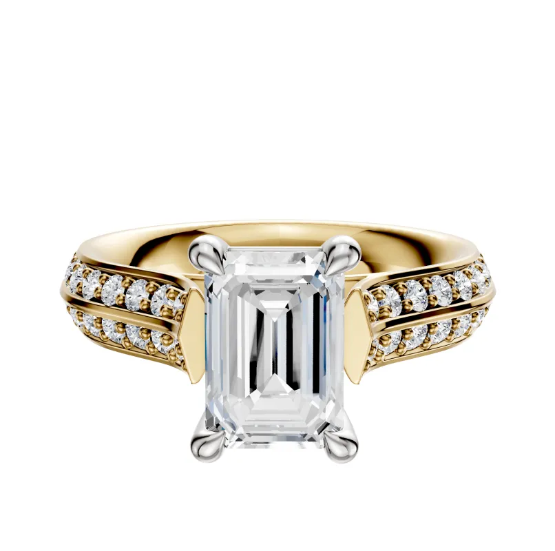 18K Two Tone 4 Prong Basket Cathedral Knife Edge 1-Row-Pave 2.5mm Engagement Ring sold by Promise By Effy