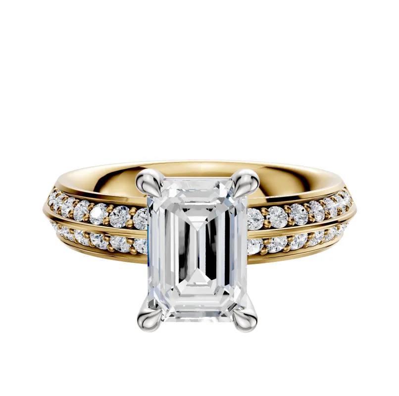 14K Two Tone 4 Prong Basket Classic Knife Edge 1-Row-Pave 2.5mm Engagement Ring sold by Promise By Effy