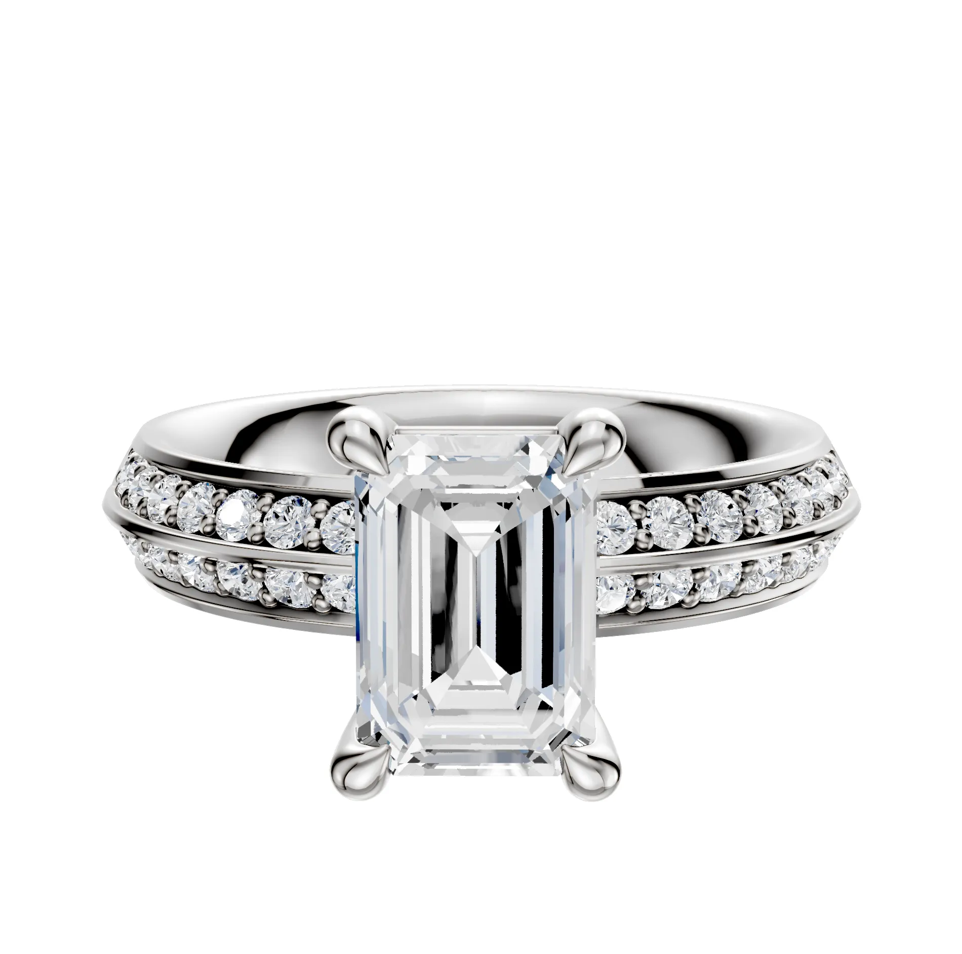 Platinum 4 Prong Basket Classic Knife Edge 1-Row-Pave 2.5mm Engagement Ring sold by Promise By Effy