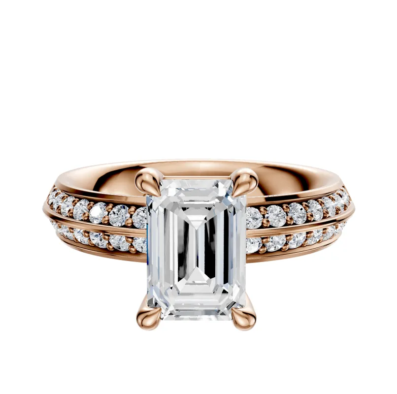 18K Rose Gold 4 Prong Basket Classic Knife Edge 1-Row-Pave 2.5mm Engagement Ring sold by Promise By Effy