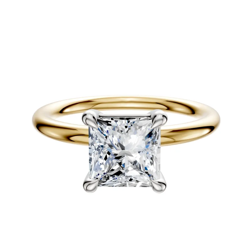 18K Two Tone 4 Prong Basket Classic Dome 2.0mm Engagement Ring sold by Promise By Effy