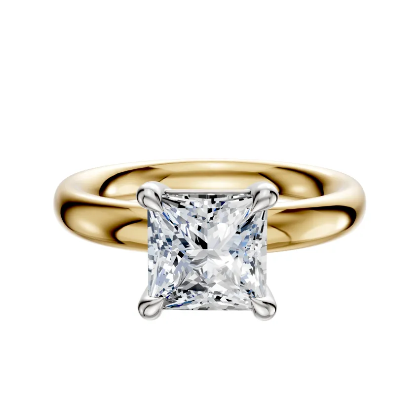 18K Two Tone 4 Prong Basket Classic Dome 3.0mm Engagement Ring sold by Promise By Effy
