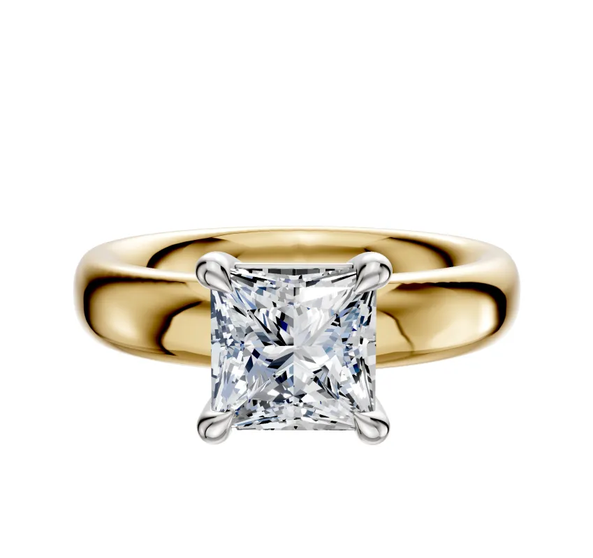 18K Two Tone 4 Prong Basket Classic Dome 4.0mm Engagement Ring sold by Promise By Effy